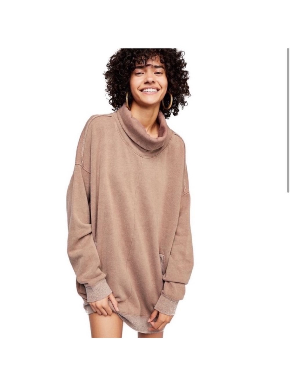 Free People Oversized Taupe Cowl Neck Sweater